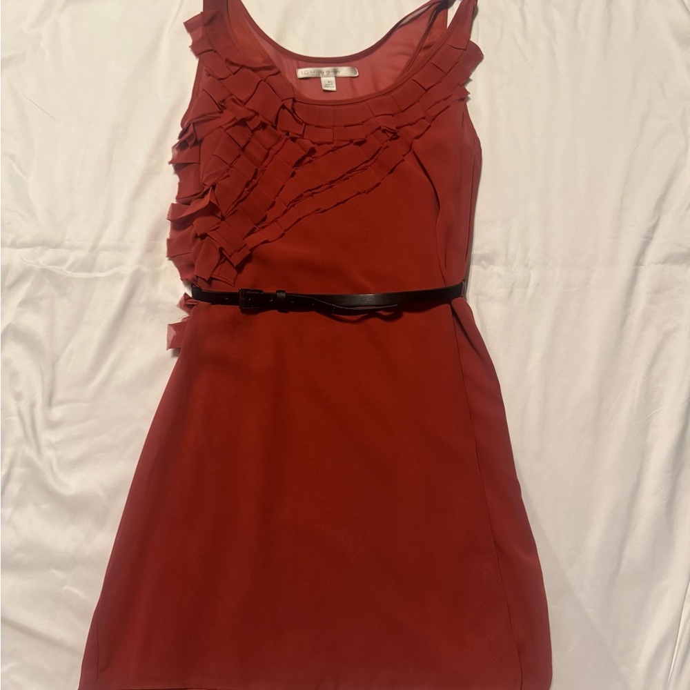 LC Lauren Conrad Rust Ruffled Sheath Mini Dress